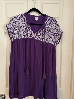 Purple Embroidered V-Neck Swim Coverup with Tassel Ties by  j.Marie